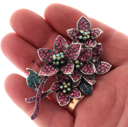 WANDALLIA Broszka Kwiat Storczyki Srebrna Damska Klasyczna BRO-KWT-1