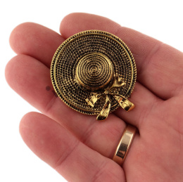 WANDALLIA Broszka Kapelusz Słomkowy Złota Czapka Damska Stylowa