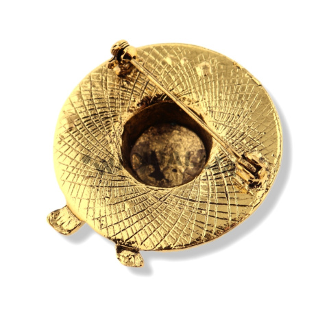 WANDALLIA Broszka Kapelusz Słomkowy Złota Czapka Damska Stylowa