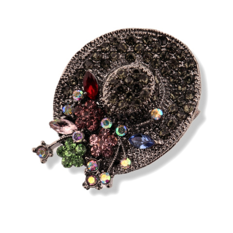 WANDALLIA Broszka Kapelusz Słomkowy Złota Czapka Damska Stylowa