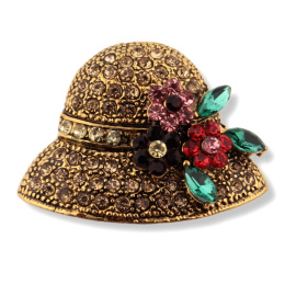 WANDALLIA Broszka Kapelusz Słomkowy Złota Czapka Damska Stylowa
