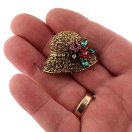 WANDALLIA Broszka Kapelusz Słomkowy Złota Czapka Damska Stylowa