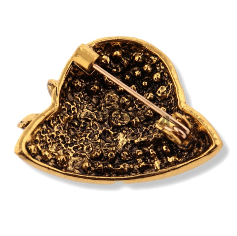 WANDALLIA Broszka Kapelusz Słomkowy Złota Czapka Damska Stylowa