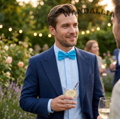 WANDALLIA Niebieska Gładka Mucha do Garnituru Koszuli Męska Ślubna MCH-M-14